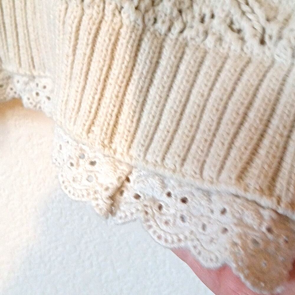 Zara Cream Open Knit Sweater With Crochet Hems Short Cut - Picture 4 of 5